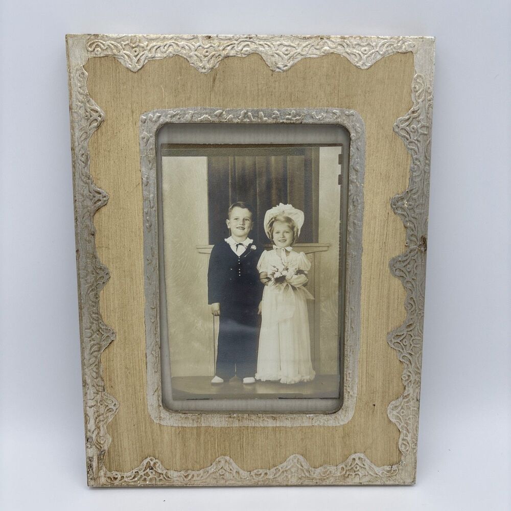 Vtg Tinted Photograph Tom Thumb Style Wedding Child Miniature Bride Groom 1950s?